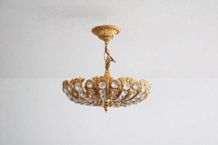 hollywood regency ceiling light in brass and crystal from peris andreu 1960s 6126