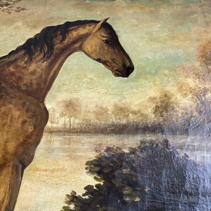 horses in a lake landscape 1800s oil on canvas 1015