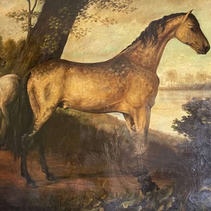 horses in a lake landscape 1800s oil on canvas 2489