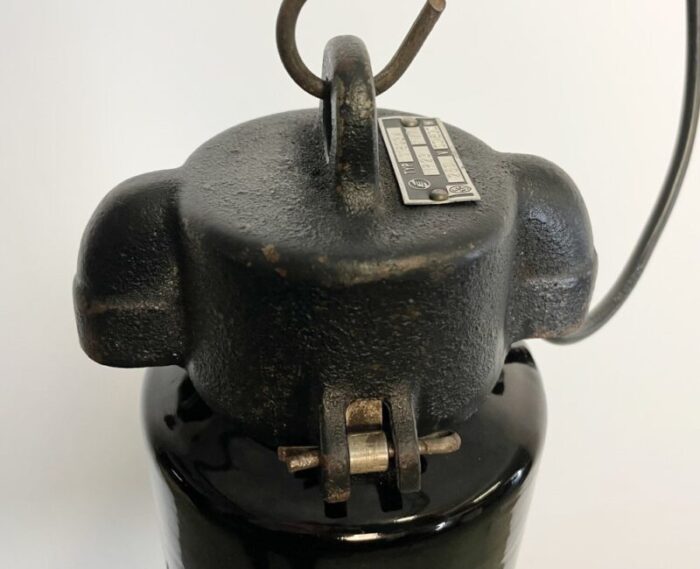 industrial bauhaus black enamel pendant lamp from elektrosvit 1930s 5