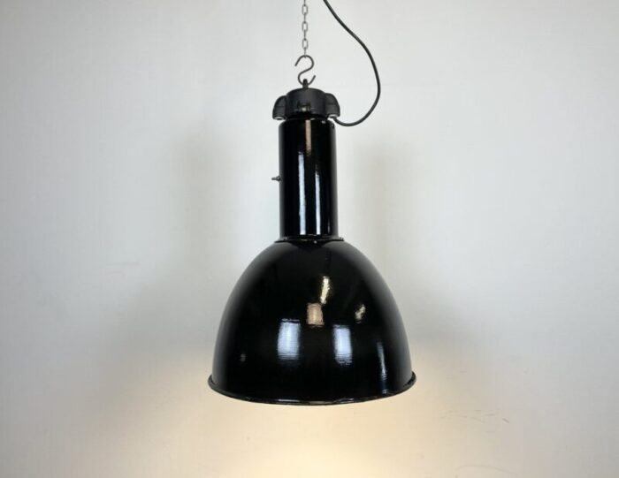 industrial bauhaus black enamel pendant lamp from elektrosvit 1930s 7