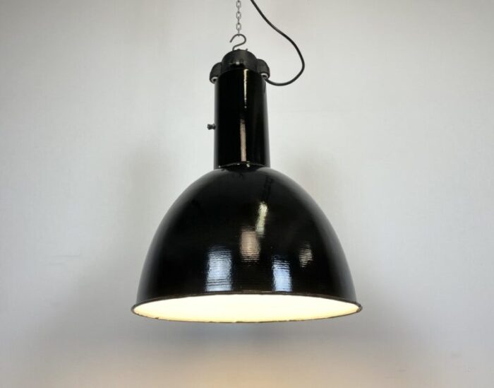 industrial bauhaus black enamel pendant lamp from elektrosvit 1930s 8