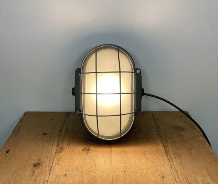 industrial grey cast iron wall lamp from elektrosvit 1960s 11