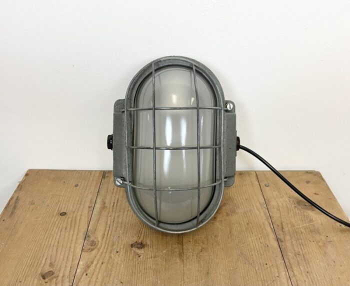 industrial grey cast iron wall lamp from elektrosvit 1960s 2