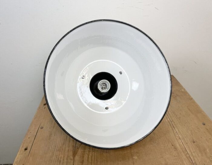 industrial white enamel and cast iron pendant light 1960s 12