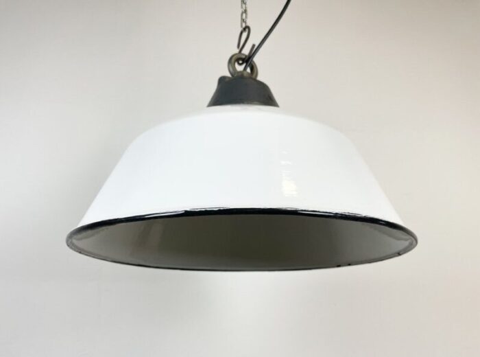 industrial white enamel and cast iron pendant light 1960s 5