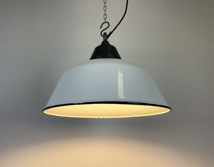 industrial white enamel and cast iron pendant light 1960s 8