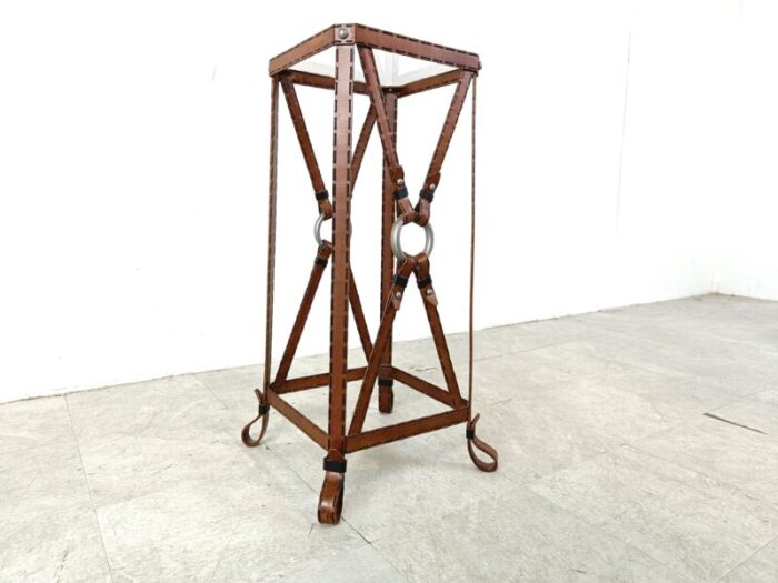 iron and faux leather side table in the style of jacques adnet 1970s 2133