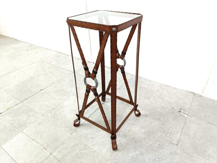 iron and faux leather side table in the style of jacques adnet 1970s 7006