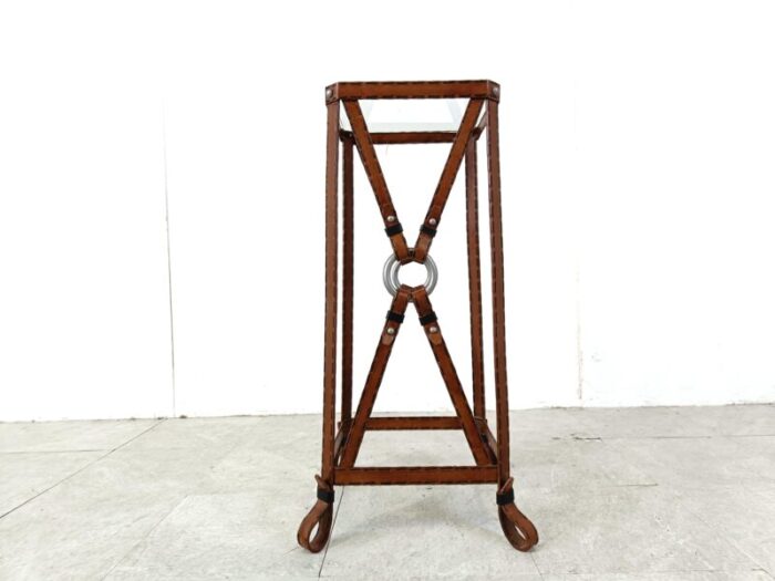 iron and faux leather side table in the style of jacques adnet 1970s 7250