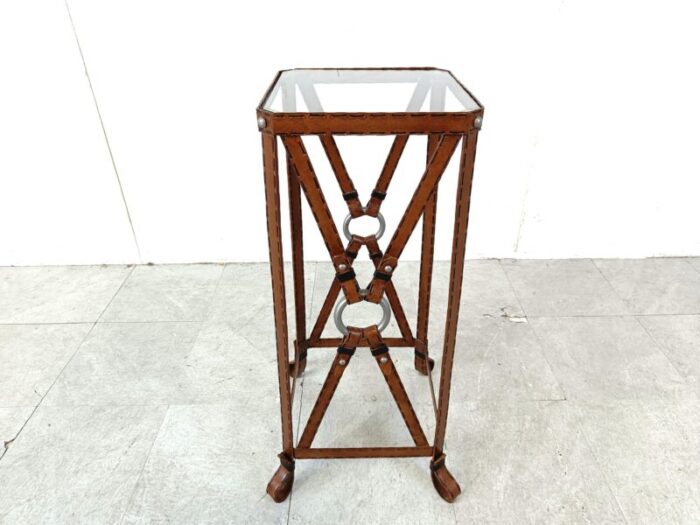 iron and faux leather side table in the style of jacques adnet 1970s 9130