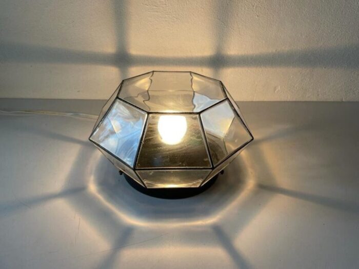 iron structured glass sconce or flush mount from limburg germany 1960s 2