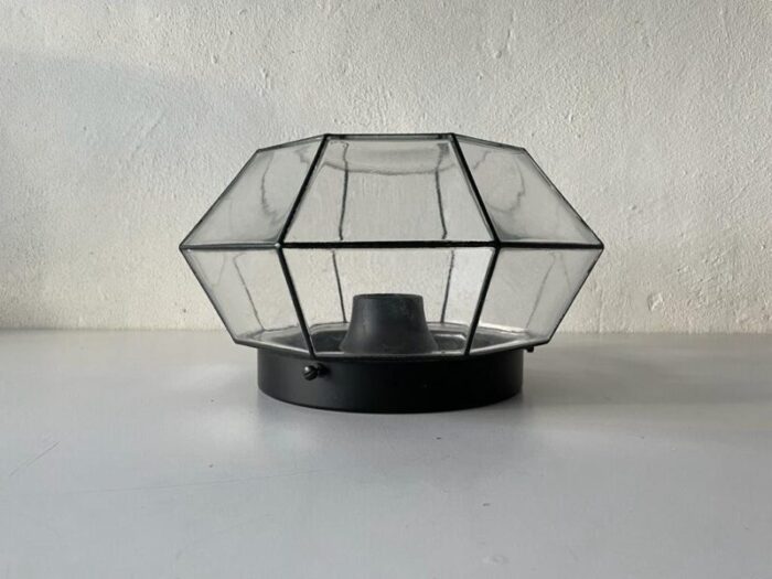 iron structured glass sconce or flush mount from limburg germany 1960s 3