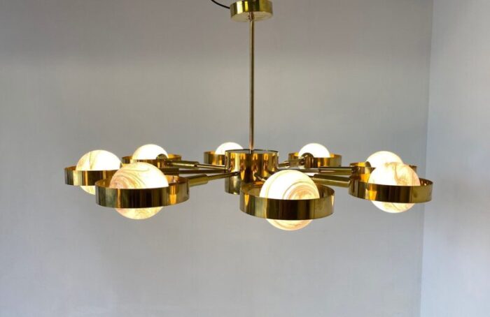 italian art deco murano glass brass ceiling lamp 11