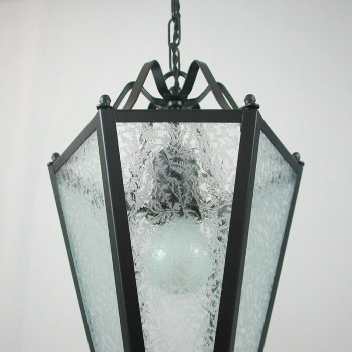 italian black lacquered metal and ice glass flower lantern 1940s 14