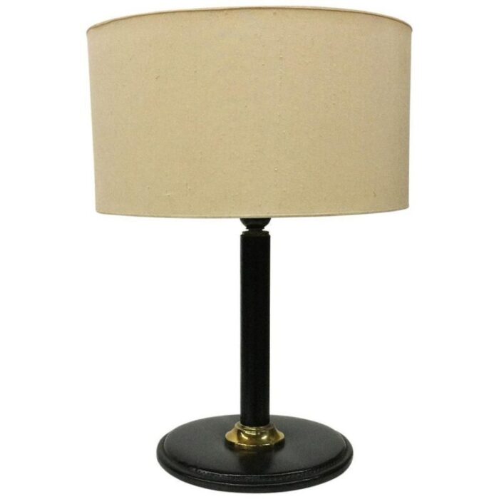 italian black leather table lamp in the style of jacques adnet 1