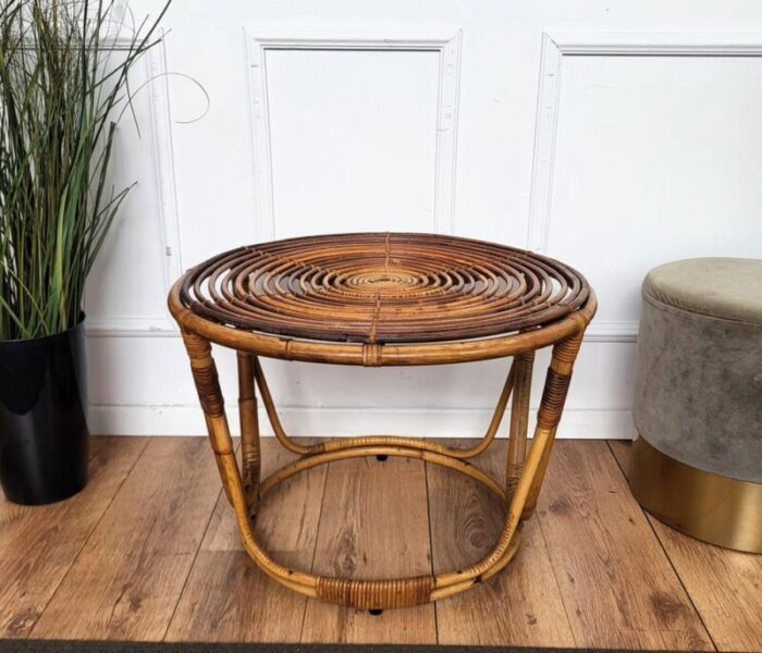 italian bohemian french riviera bamboo rattan round coffee 1960s 7244