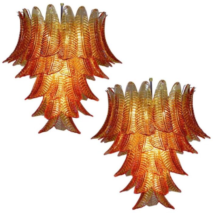 italian chandeliers with leaves in the style of barovier toso set of 2 1