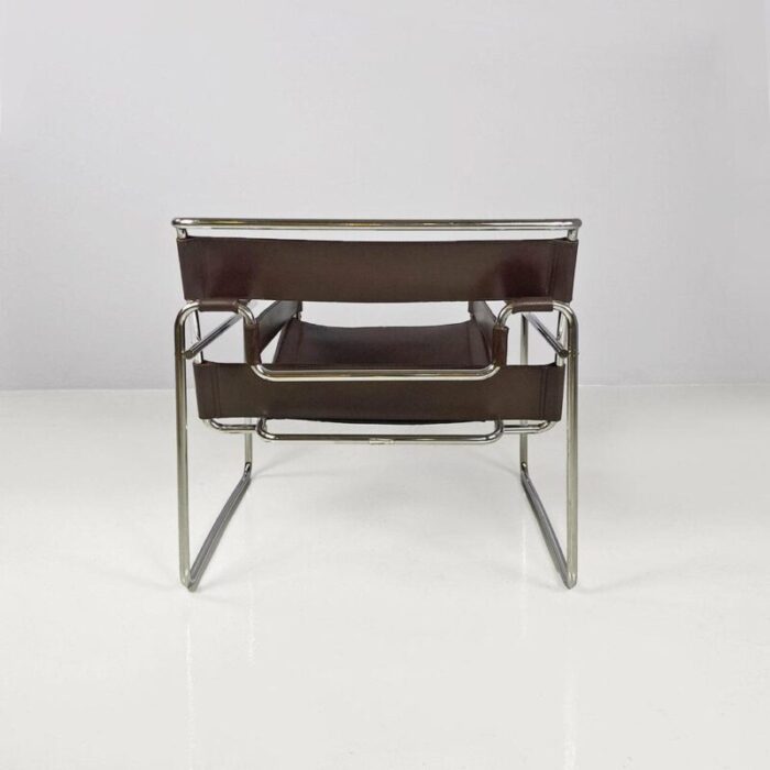 italian modern brown leather wassily armchair by marcel breuer for gavina 1970s 0042