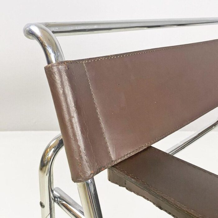 italian modern brown leather wassily armchair by marcel breuer for gavina 1970s 0165