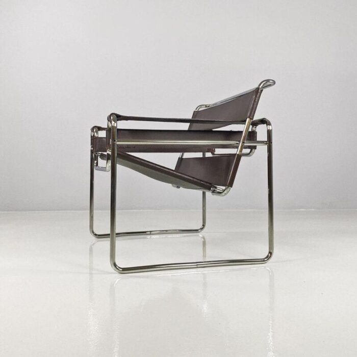 italian modern brown leather wassily armchair by marcel breuer for gavina 1970s 3070