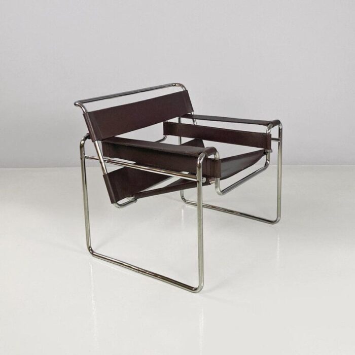 italian modern brown leather wassily armchair by marcel breuer for gavina 1970s 4815