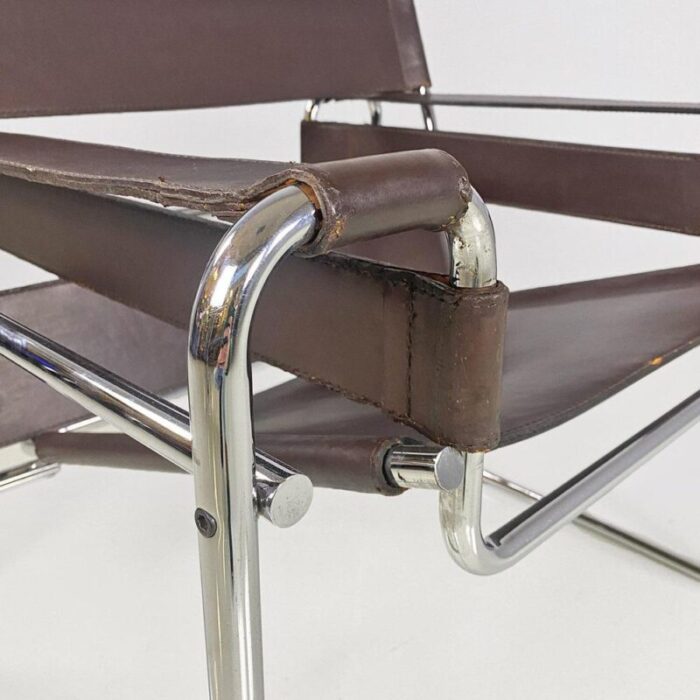 italian modern brown leather wassily armchair by marcel breuer for gavina 1970s 5958