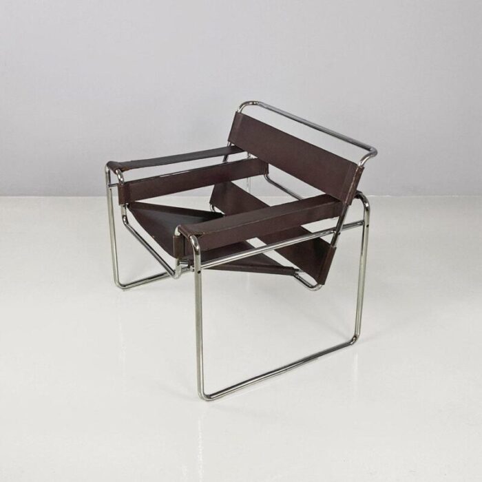 italian modern brown leather wassily armchair by marcel breuer for gavina 1970s 9495