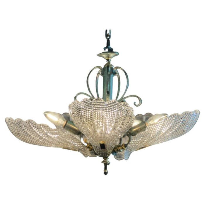 italian murano chandelier five leaves with golden details 1990s 1