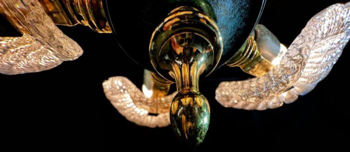 italian murano chandelier five leaves with golden details 1990s 10