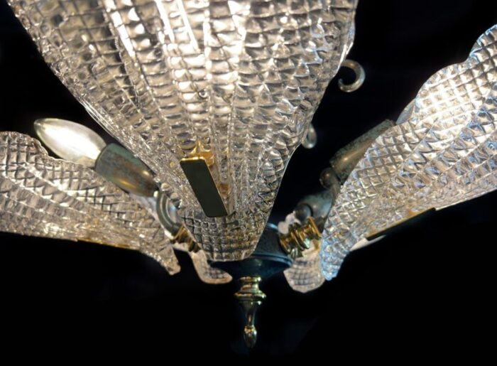 italian murano chandelier five leaves with golden details 1990s 13