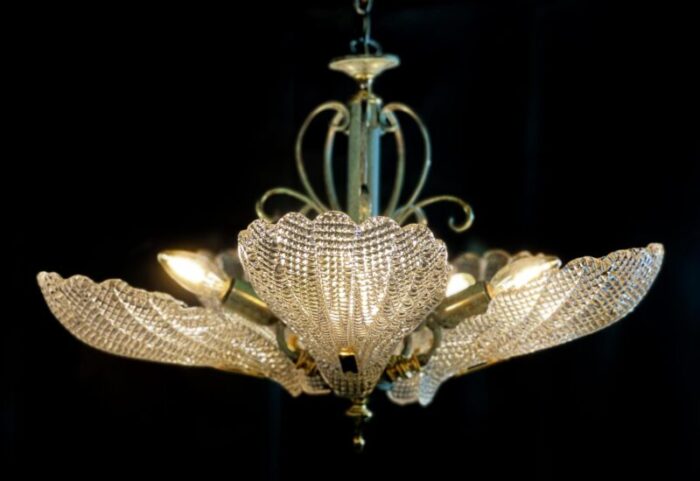 italian murano chandelier five leaves with golden details 1990s 3