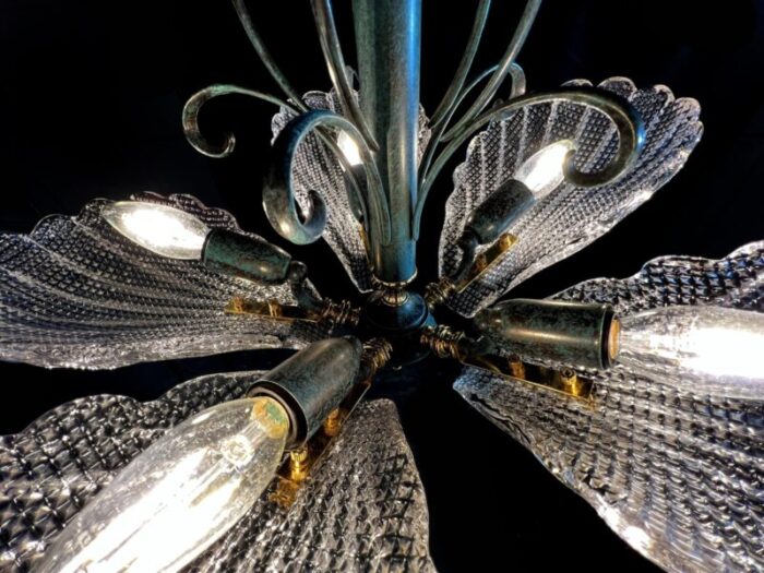 italian murano chandelier five leaves with golden details 1990s 9