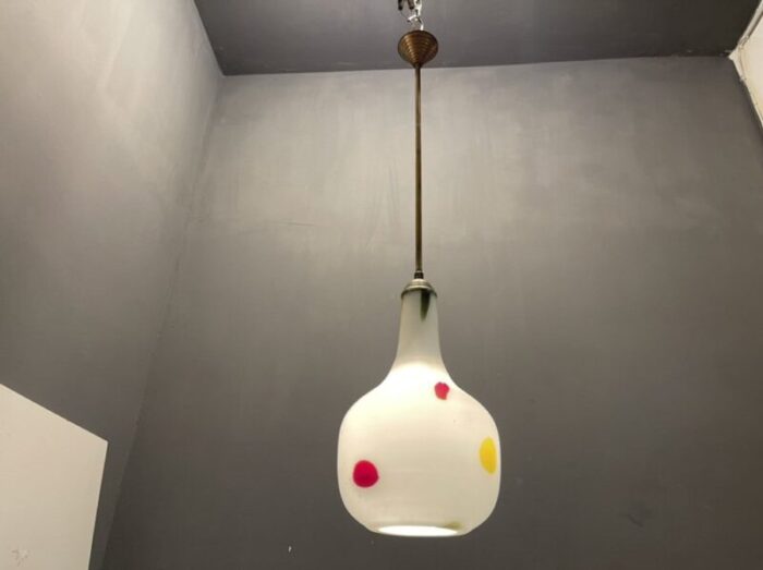 italian opaline glass pendant light by de mayo 1970s 10