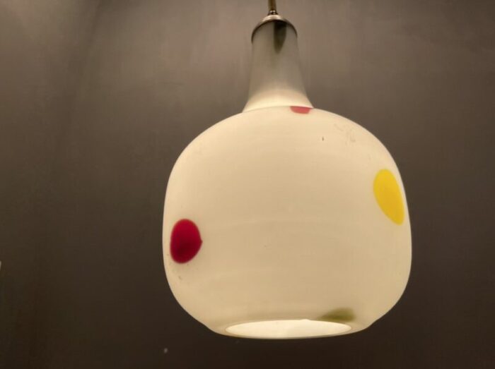 italian opaline glass pendant light by de mayo 1970s 11