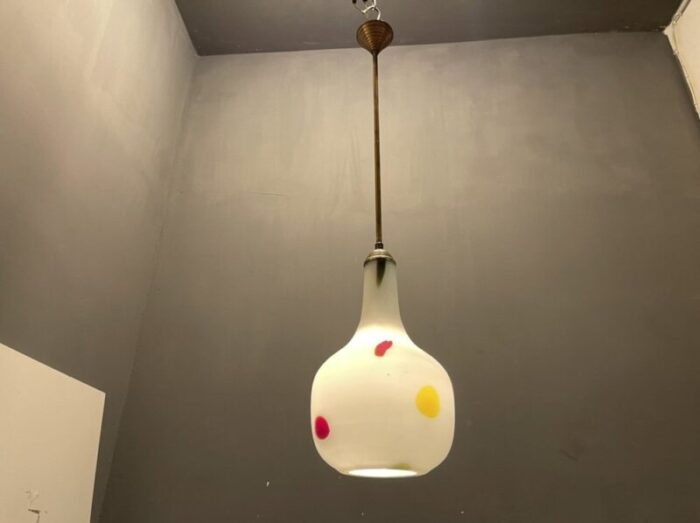 italian opaline glass pendant light by de mayo 1970s 5