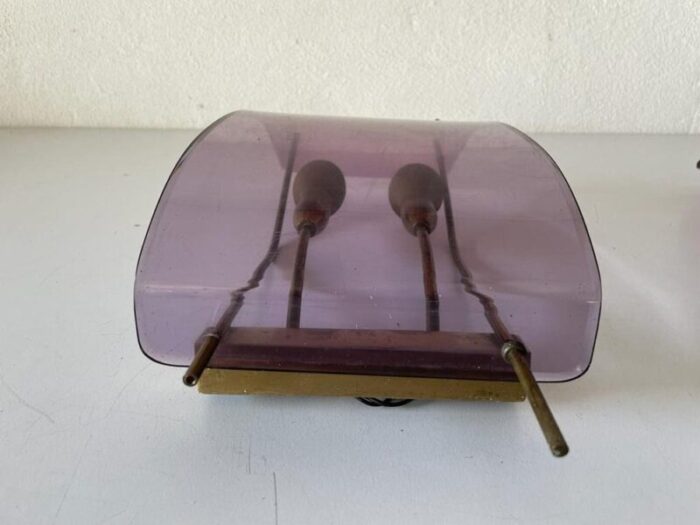 italian purple acrylic brass sconces italy 1950s set of 2 4