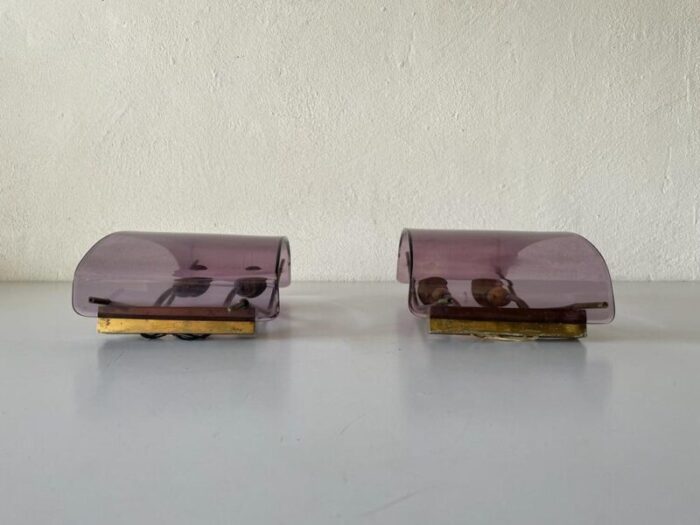 italian purple acrylic brass sconces italy 1950s set of 2 7