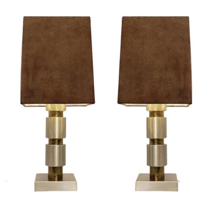 italian table lamp with suede shade 1970s set of 2 1