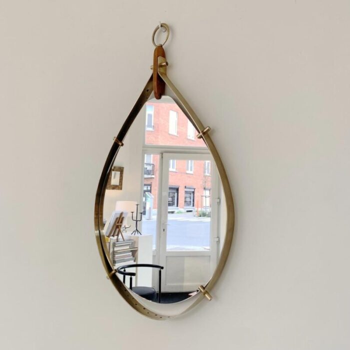 italian teardrop brass wall mirror 1960 1714