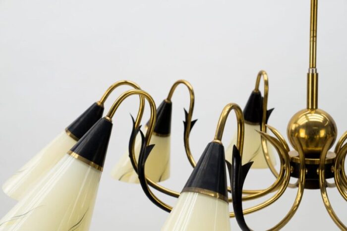 italian ten light sputnik chandelier in brass and glass 1950s 11