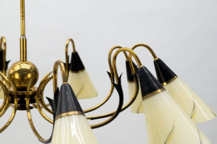 italian ten light sputnik chandelier in brass and glass 1950s 12