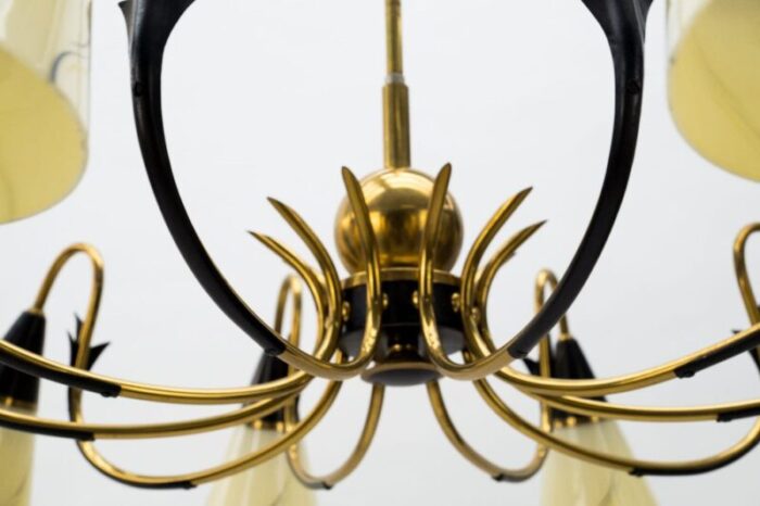 italian ten light sputnik chandelier in brass and glass 1950s 13