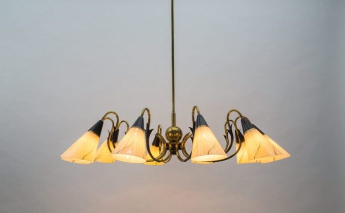 italian ten light sputnik chandelier in brass and glass 1950s 14