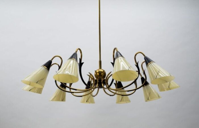 italian ten light sputnik chandelier in brass and glass 1950s 5