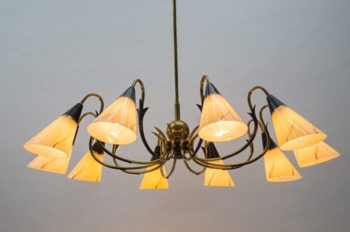 italian ten light sputnik chandelier in brass and glass 1950s 6