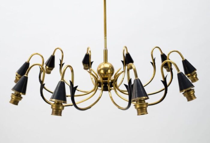 italian ten light sputnik chandelier in brass and glass 1950s 7