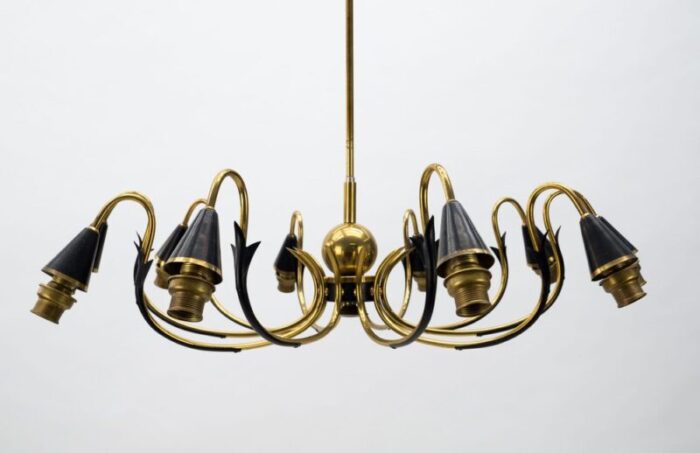 italian ten light sputnik chandelier in brass and glass 1950s 8