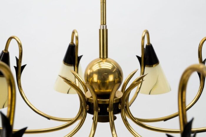 italian ten light sputnik chandelier in brass and glass 1950s 9