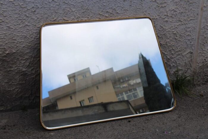 italian trapezoidal mirror in brass 1950 9891